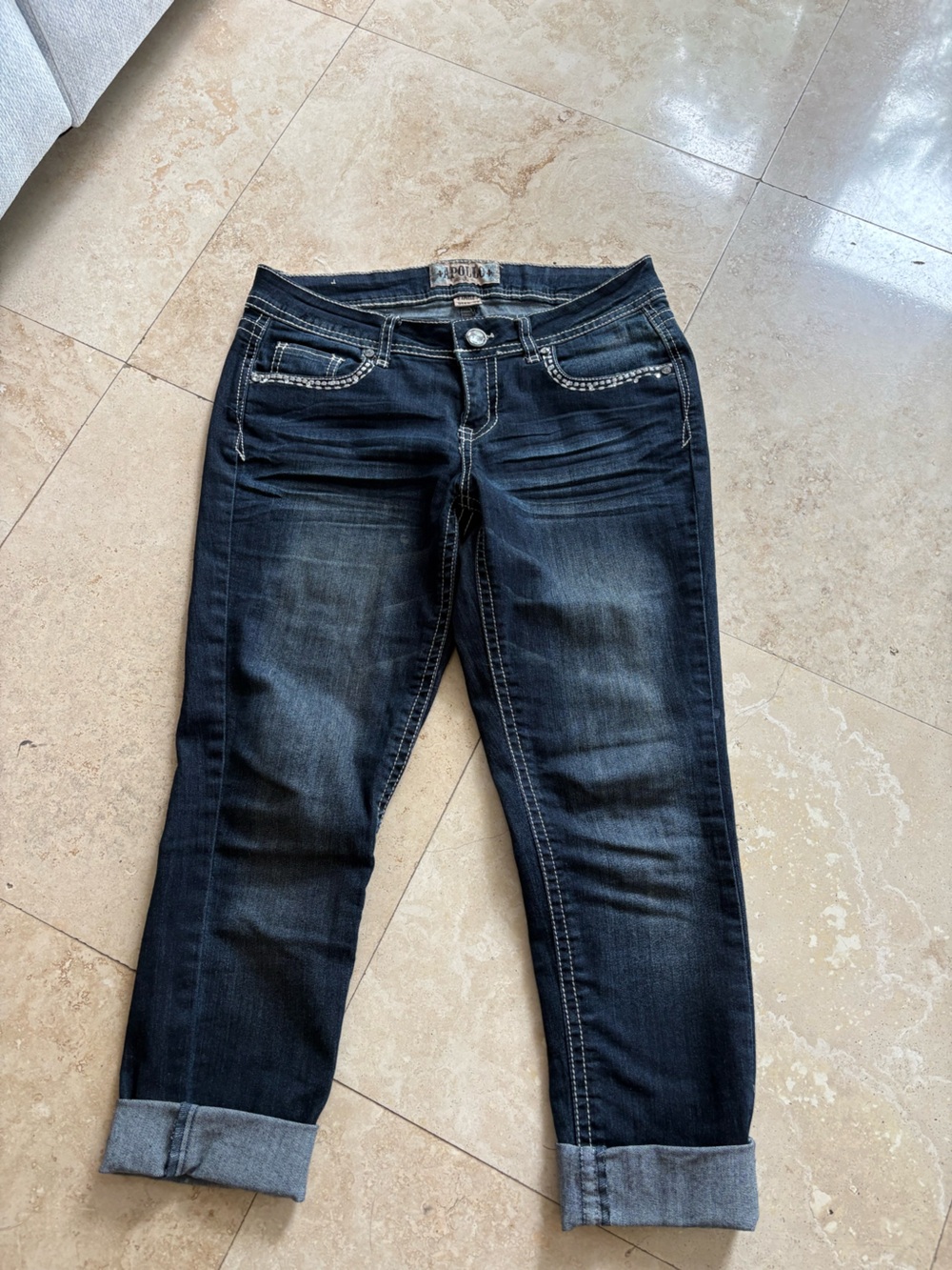 Women’s Dark Indigo Skinny Jeans with Rolled Hem